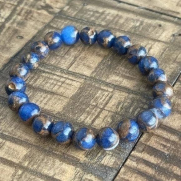 8mm Royal Blue Opal Bronzite Stretch Bracelet - Picture 4 of 6